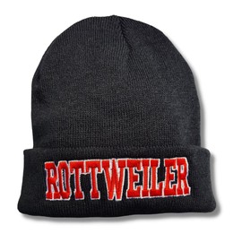 siviwonder Knitted Hat Rottweiler Beanie Hat Embroidery Dog Winter Walking Warm, black