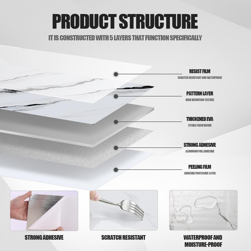 10pcsMarble Peel and Stick Waterproof Wall Panels,Backsplash Tile-23.6"x11.8"PVC Foam Wall