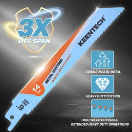 KEENTECH Metal Cutting Sawzall Blade, 6 Inch 14TPI, M42 Bi-Metal Reciprocating Saw Blade with 8% Cobalt for Sheet Metal, Metal Pipe, Steel, Saw Blade for Medium to Thick Soft Metal Cutting 5 Pack