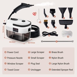 Lamberia Steam Cleaner with 12pcs Accessories, 2500W 1400ml 1.5 Quarts Tank, 3-Level Adjustable Portable Handheld Pressurized Steamer, 15s Heat-Up Steam Cleaner for Home, Car, Kitchen(White, US Plug)