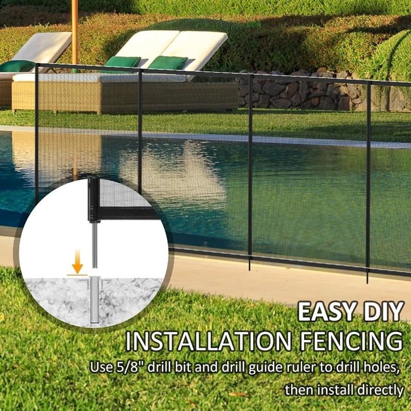 Domi 4.5'x12' DIY Pool Fence for Inground Pools,Outdoor Pool,Black Pool
