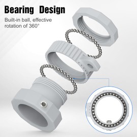 Loretoy Plastic Flag Pole Rings with Bearings 2 Pack, 360 Degree Rotating Anti-Wrap Flag Mounting Ring, Spinning Flag Pole Swivel Set with Carabiner and Wrench for 0.75-1.0 Inch Flagpole-Grey