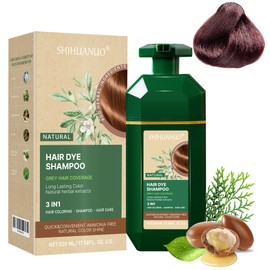 SHIHUANUO Hair Dye Shampoo 3 in 1 for Gray Hair Coverage, Herbal Ingredients Natural Shampoo Hair Dye for Women & Men/Ammonia-Free 520ml(Cherry Brown)