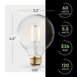 KOR 4 Pack 5.5W (60W Equivalent) Clear G25 Globe Led Light Bulbs 2700K Warm White Dimmable Filament G25 Vintage LED E26 Base Dimmable Globe for Bathroom Vanity Bedroom Pendant