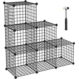 HUBSON Wire Cube Storage Organizer, Book/Toy/Craft/Potted Plants and pet Closet Organizers and Storage Shelvesï¼6-Cube Freely Combinable Metal Grids Storage Shelf ,Black Iron