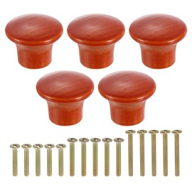 QUARKZMAN Pack of 5 Round Wooden Drawer Knobs, 0.91 x 0.71 Inch Round Cabinet Knobs, Mushroom Shape, Lacquered Surface, Wooden Knobs with Screws for Furniture Drawer, Dresser, Wardrobe, Brown
