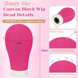 Beauty Star 63inch Tall Wig Stand Tripod with Head, 22in Canvas Mannequin Head with Adjustable Wigs Tripod Stand for Making Wigs Display Styling Including Wig Caps, Pins and Comb