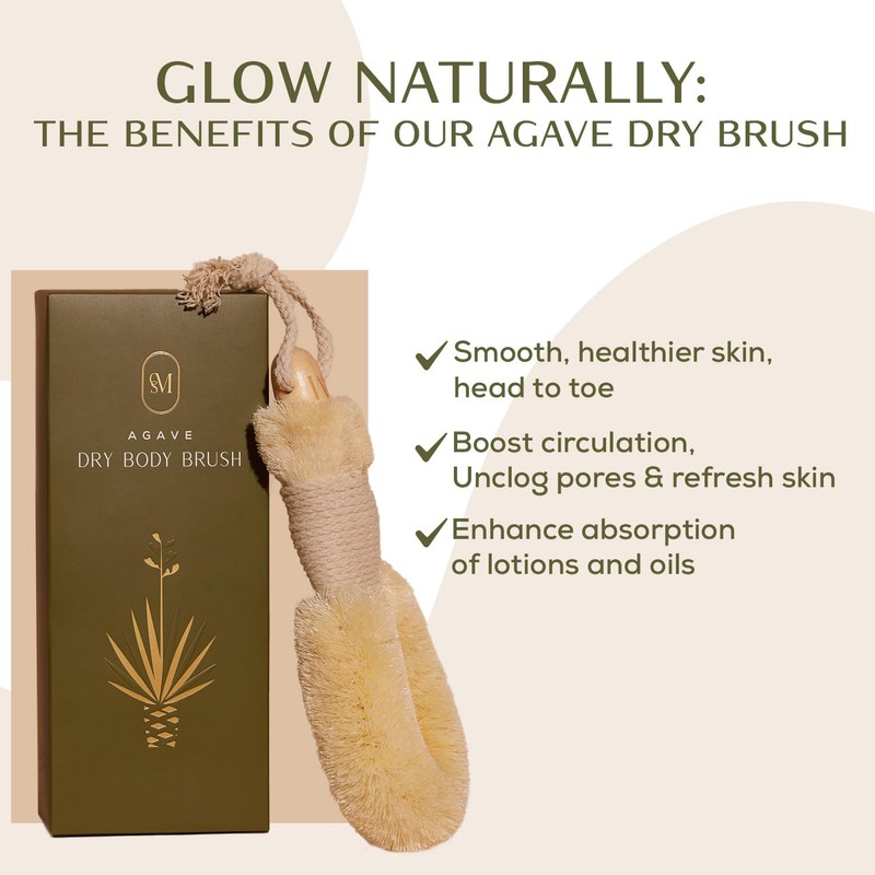 CSM Agave Plant-Based Dry Body Brush: Natural Firm Bristles for