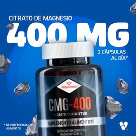 Citrato de Magnesio Puro 400 mg, 180 Cápsulas, Vitaminik CMG-400, Fruto de Cereza, Hecho por PiSA (Paquete de 3) Alta absorción.