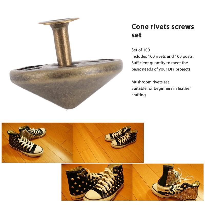 100 Sets Mushroom Rivets Stud 22mm DIY Iron Cone Spikes