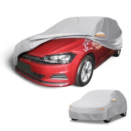 Partuto Waterproof All-Weather Universal Car Cover with Right Side Zipper, Aluminum Film Silver Tone Fits for Hatchback Up to 163" Length