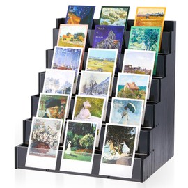 Yuntau Greeting Card Display Stand Bamboo and Acrylic Sticker Display Stand Greeting Card Holder Retail Photos Card Display Shelf for Vendors Craft Trade Shows(Black,6 Tier)