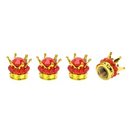 A ABSOPRO Tire Valve Stem Caps 12.8x15.8MM Car Wheel Valve Cap ABS Gold Tone Red Faux Crystal Crown Style for Car Bike Motorcycle Truck Anti Crash Tyre Valve Stem Cover Valve Dust Cap 4 Pcs