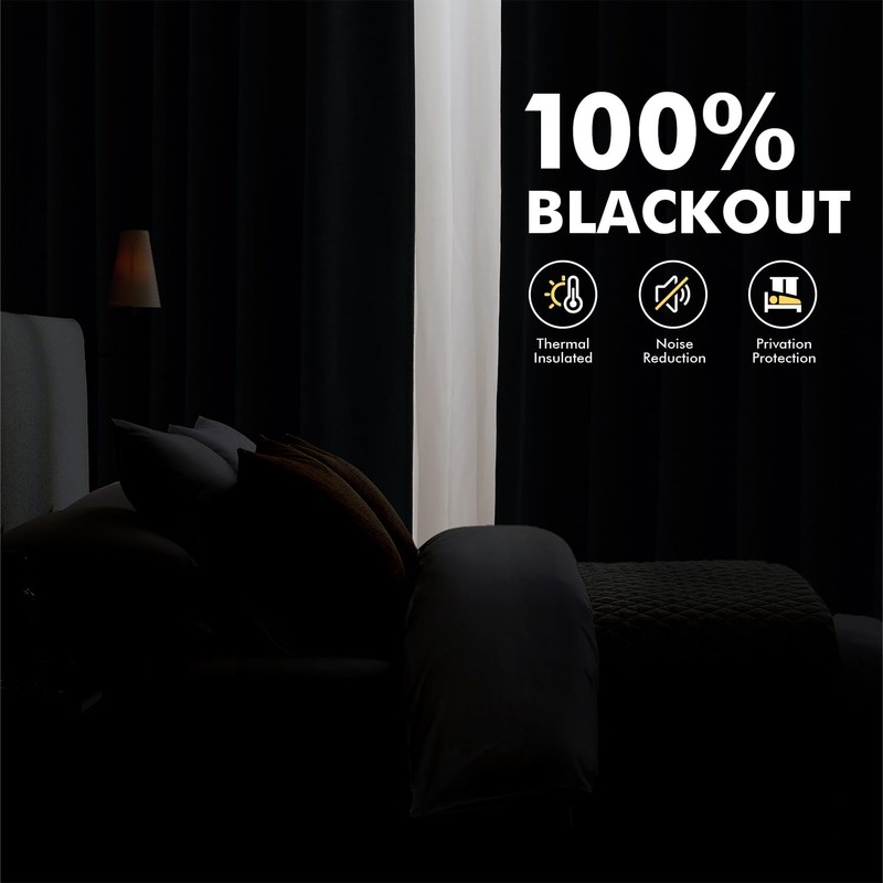 MIULEE 100% Blackout Linen Curtains for Bedroom, Beige Solid Luxury