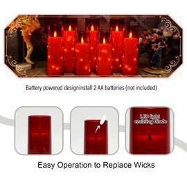 Eebuss Flameless Candles with Embedded Star String, Battery Operated LED Pillar Candles with Timer and Remote Control,Home Decorating for Ambiance， Set of 7 (D 2.3"×H 5" 5" 6" 6" 7" 7" 7")(Red)