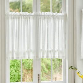 Net Curtain Kitchen Pack of 1 Modern Bistro Curtain Transparent White Half Curtains Window Lace Short Curtains Embroidery Plain 50 x 200 cm