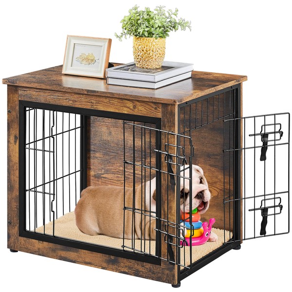 Yaheetech 27.5'' Dog Crate Furniture with Cushion Wooden Dog Crate