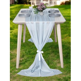 MDS - Juego de 2 caminos de mesa de gasa de 15 pies de 29 x 170 pulgadas, camino de mesa rústico romántico para decoración de bodas, fiestas de cumpleaños, despedida de soltera, decoración de arco