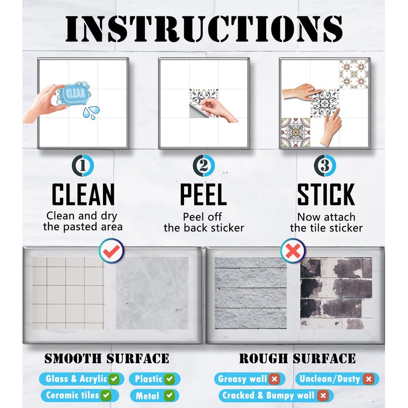 Tile Stickers Wall Decor Bathroom Kitchen Wall Sticker Waterproof PVC