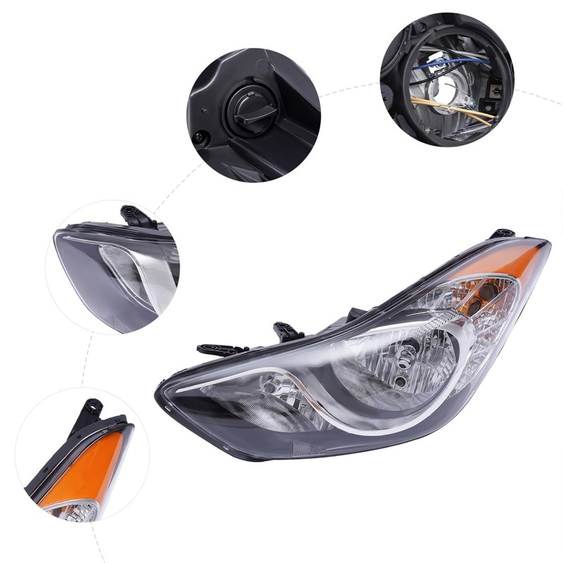 CRYBY Headlights Fit for Hyundai Elantra 2011-2013, Halogen Headlamps Left