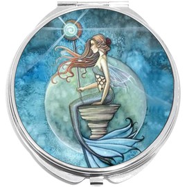 NewCharms Mermaid Moon Compact with Mirrors - Perfect Pocket and Purse Size Folding Mirror for Applying Make Up Anywhere