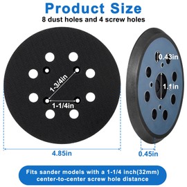 Lidajida Orbital Sander Pads for Milwaukee 2 Pack 5 Inch 8 Hole Sanding Pads for Milwaukee Orbital Sander 51-36-7100 6021-21 6034-21 2648-20 2648-21 5'' Hook and Loop Backing Pad 2 Pack