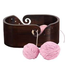 Joyeee Large Yarn Bowls for Crocheting, Oversized Walnut Wooden Oval Knitting Bowl with 2 Holes for Knitters & Crocheters, Yarn Storage Prevent Tangle-Free 11.2" x 6.1" x 4.7"