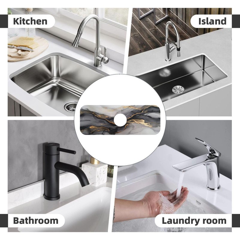Faucet Draining Mat For Kitchen Sink, Black And Gold Marble