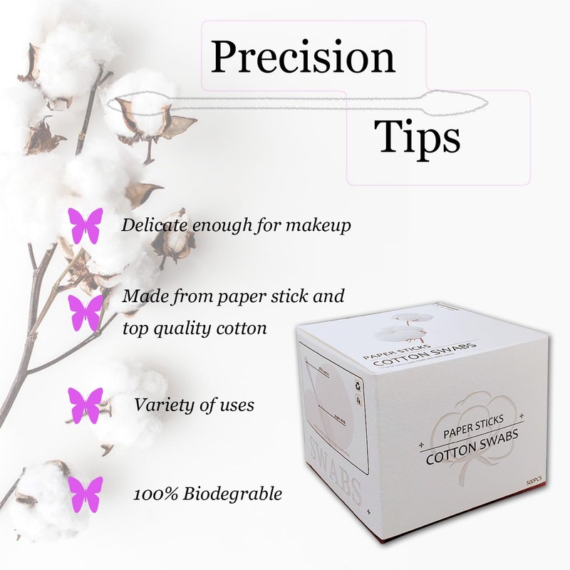 1000 Pieces Precision Tips,Double Pointed Cotton Swabs with Paper Stick