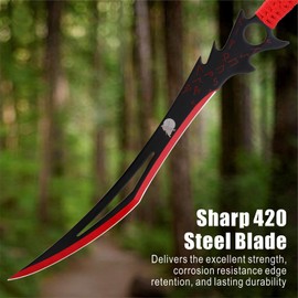 REAT 26" Machete with Sheath, Sword with Full Tang Design,440 Stainless Steel Blade with Red/Black Coating,Non-silp Cord-Wrapped Handle,Real Swrods for Adults Cosplay Yard Work(Red)