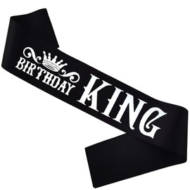 HUBEISIYU Birthday King Sash, Bday Gifts idea for Men or Boys, Funny Birthday Sash for 21st 30th 40th 50th 60th Birthday Party Suppiles, Black + Silver(Birthday King)