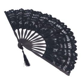 GOTOTOP Abanico Plegable de Encaje con Huesos de bambú, Estilo Vintage, Portátil y Liviano, para Decoración de Ropa de Alto Rendimiento (Black)