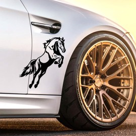 Pack of 2 Horse Stickers, Car Stickers, Waterproof, UV-Resistant, Motorcycle, Laptop, Weatherproof Pony Racehorse Decor Sticker for Car (19 cm x 15 cm) (Black)