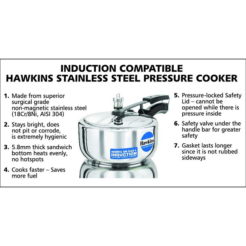 Hawkins 3 Litre Inner Lid Pressure Cooker, Stainless Steel Cooker,