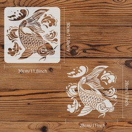FINGERINSPIRE Koi Painting Stencils 30x30cm, Large Reusable Hollow Out Lucky Fish DIY Art and Craft Stencil, Plastic Koi Fish Wave Stencil Template for Painting on Wood, Floor, Wall and Fabric
