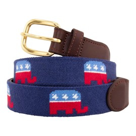 Huck Venture Republican Needlepoint Belts for Men Handmade w/Cotton on Full Grain Leather Backing & Solid Brass Buckle (38, Republican)