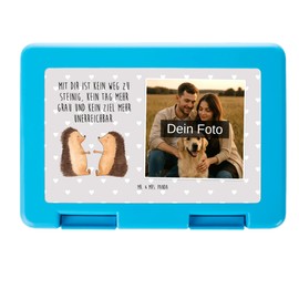 Mr. & Mrs. Panda Personalisierte Foto Brotdose Igel Liebe - Grau Pastell