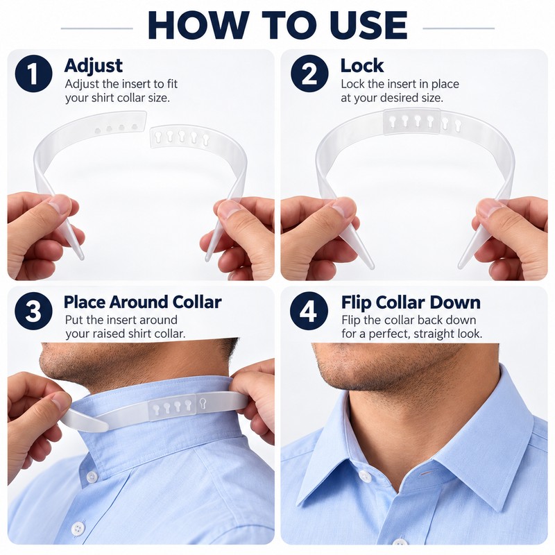 Shirt Collar Support Insert, Adjustable Collar Shaper for Dress Shirts,