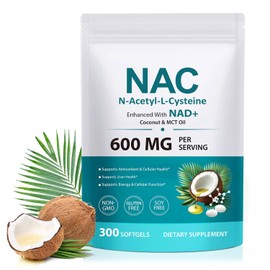 NAC 600mg with NAD+ Supplement – Antioxidant for Cellular Energy & Glutathione Support – Liver Wellness for Daily Stress, Diet & Lifestyle – MCT Oil Softgels – 300 Count, 100 Day Supply – Non-GMO