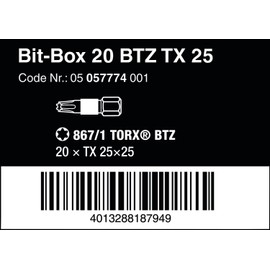 Wera 05057774001 BTZ TX25 Bi Torsion Long Life All-Purpose Bit-Box for Drill/Drivers Torx, Black, 25 x 25 mm Set of 20 Pieces