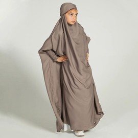 Odizli Prayer Clothing Abaya Children's Girls Long Sleeve Islamic Muslim Dress Arabic Turkish Robe Ramadan Long Prayer Dress, gray