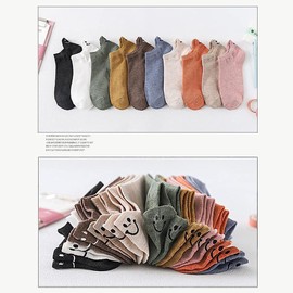 Beauinnerty Women's Socks, Cute, Ankle Socks, Foot Cover, Crew Socks, Not Stuffy, Easy to Take Off, 3D, Fashionable, Women's, Smile Pattern Set of 10 Pairs
