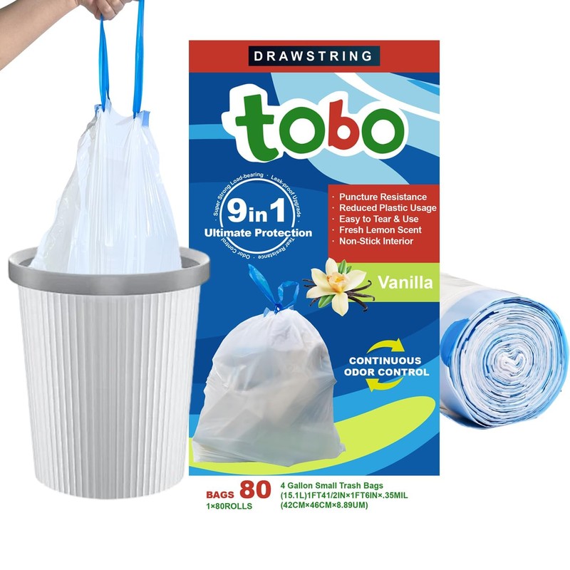 Tobo 4 Gallon Small Trash Bags with Vanilla OdorShield (160