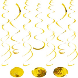 24 PCS Gold Foil Hanging Swirl, Sparkle Ceiling Hanging Decorations, Plastic Streamer Party Decorations, Swirl Decorations with Double-Swirls and Single-Swirls for Birthday, Baby Shower, Christmas