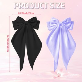 COLANANA 2 Pcs Big Hair Bow,Black Light Purple Big Bows for Girls,Bowknot Hairpin French Hair Clips With Long Silky Satin Hair Barrettes Accessories Bow Hair Clips for Women Girl