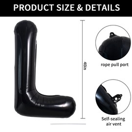 TONIFUL Large Black Letter L Balloons 40 Inch Helium Balloons,Foil Mylar Big Balloons for Birthday Party Anniversary Supplies Decorations Graduation Ceremony Photo Shoot