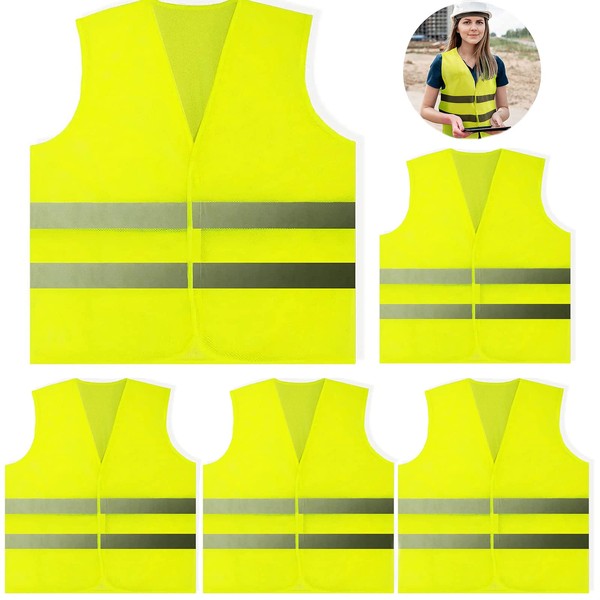 5 Pack Hi Vis Vests,Safety Vests,Standard Size Reflective High Visibility