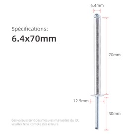 JIANDAXIN 30Pcs Extra Long Pop Rivets, Extended Length, Aluminium Dome Head Steel Shank Mandrel Long-Shaft Blind Rivets (1/4"x2-3/4")
