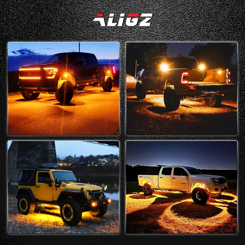 Amber Rock Lights, 4 PCS 60 Chip Rock Lights for