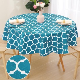 Smiry Round Plastic Table Cloth, Waterproof Vinyl Tablecloth with Flannel Backing for Round Tables, Wipeable Spillproof Tablecloths for Dining, Camping, Indoor and Outdoor 60" Round, Teal
